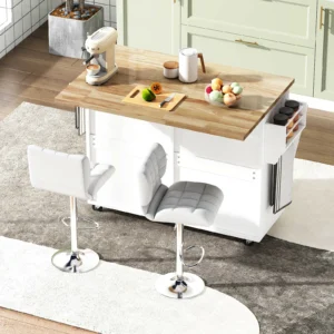 Kitchen Island with Storage, Island Table on Wheels
