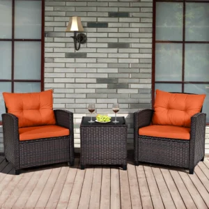 3 PCS Patio Rattan Furniture Set Cushioned Conversation