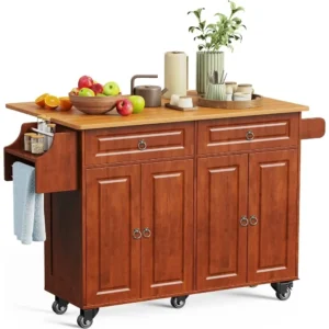 Kitchen Island Cart with Storage, 52’’ Mobile Carts with Rolling Kitchen Table